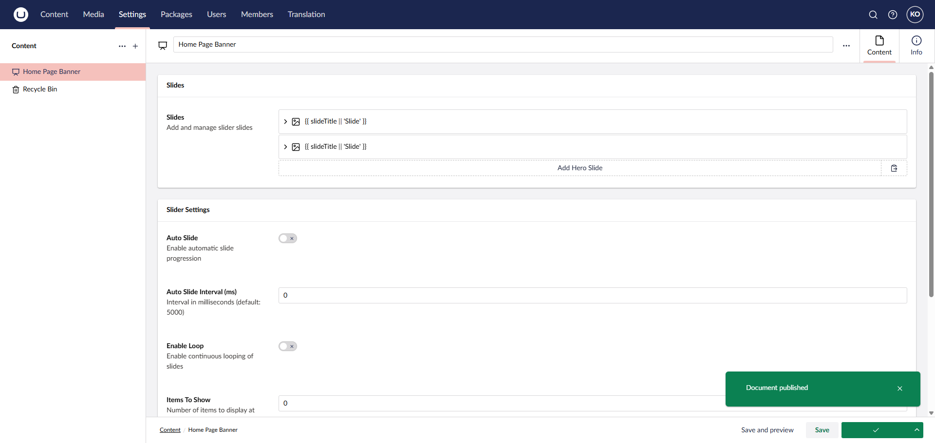 Save the main document in content section