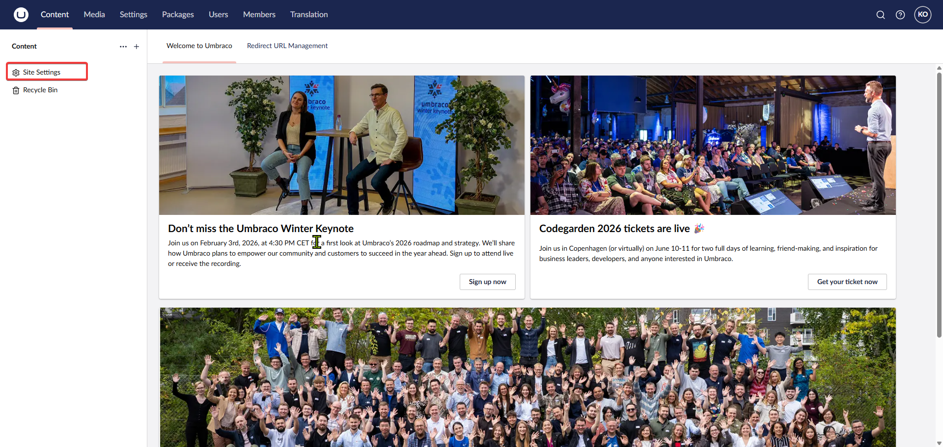 Log in to the backoffice