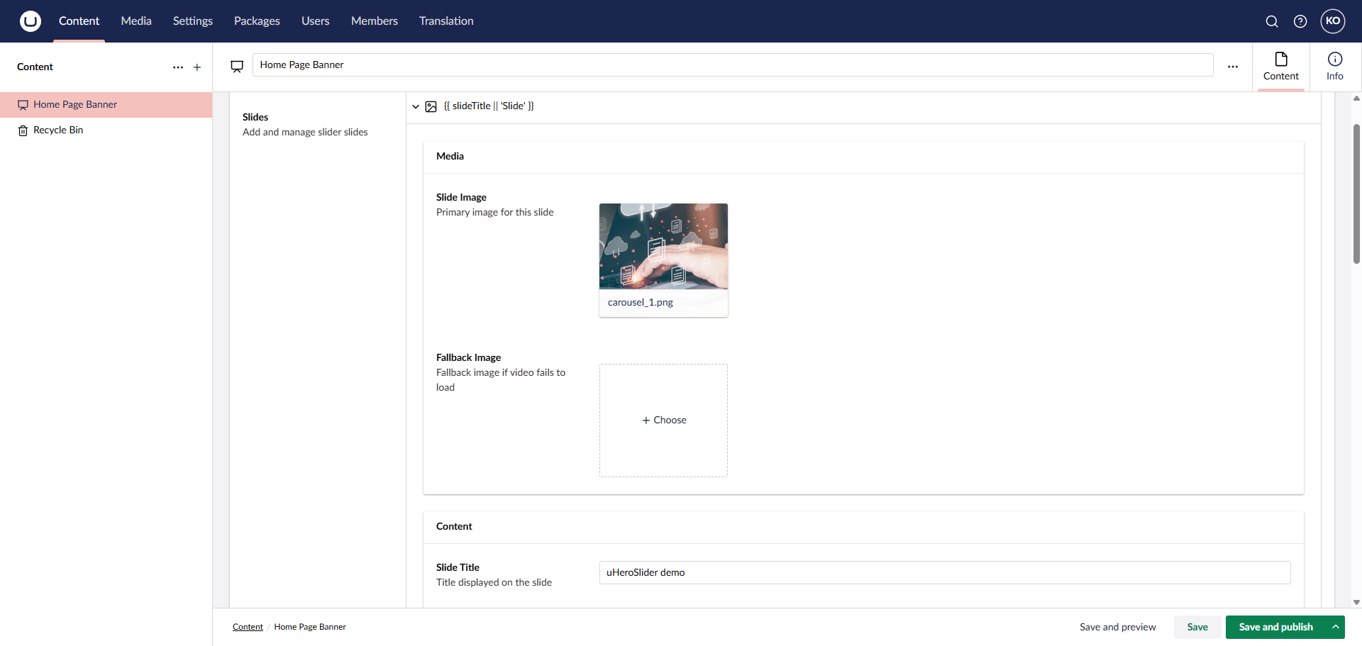 Fill in individual slide details