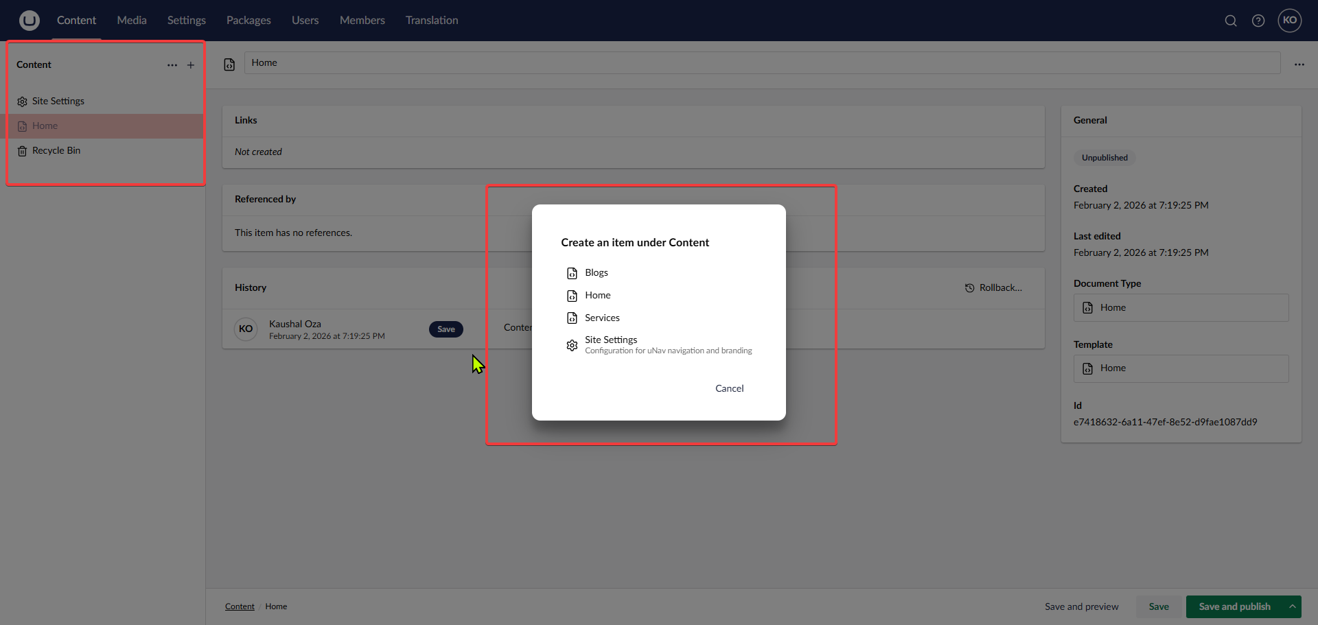 Register the documents in Content tab