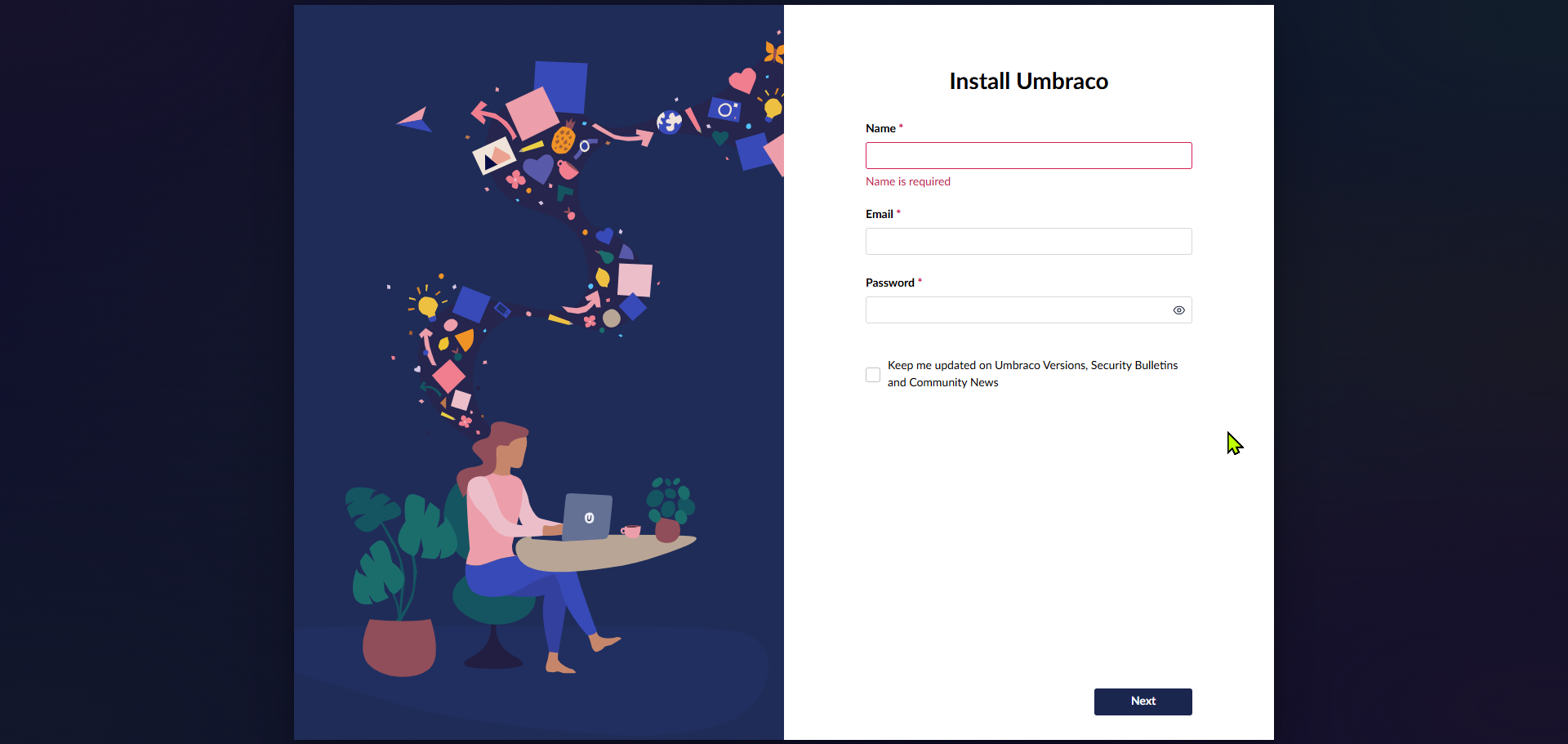 Rebuild and run the solution, then configure Umbraco